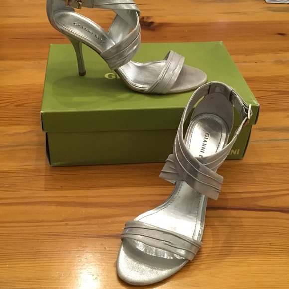Gianni Bini Silver Strappy Heels - Picture 1 of 13